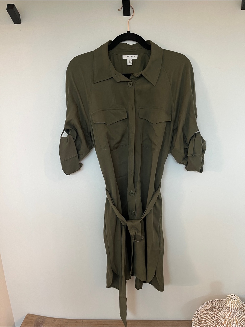 Topshop Olive Green Shirt Dress